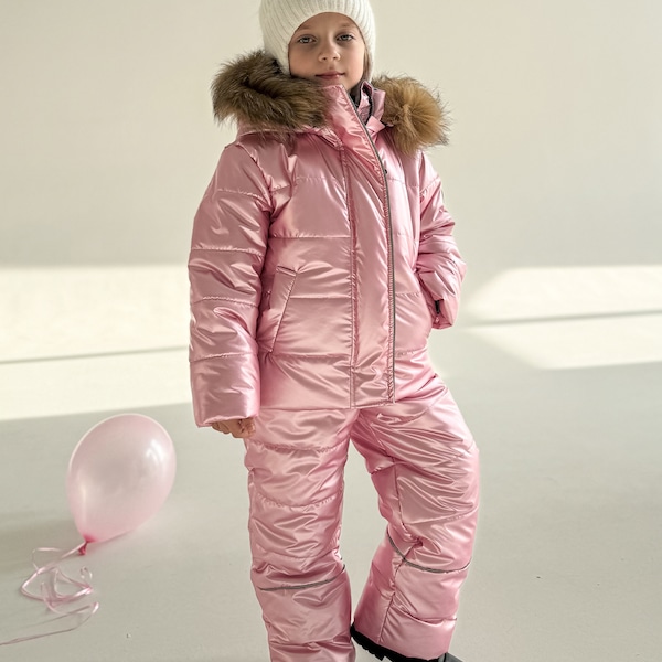 Habit de neige pour fille, doudoune à capuche et pantalon de ski, ensemble de vêtements d'hiver, ensemble de 2 pièces - Or rose, rose