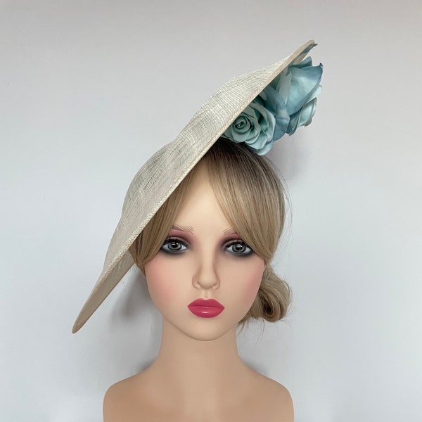 Blue and Ivory Fascinator, Occasion Hat, Wedding Hat, Ascot Hat, Ladies Days Hat, Races,Mother Of The Bride Hat, Hatinator.