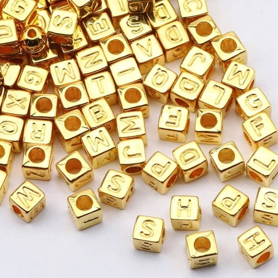 100 Gold Mixed Letter Alphabet Beads Etsy