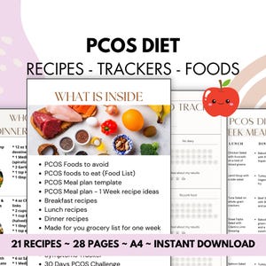 PCOS Diet: Meal Planner & Recipe Guide | PCOS Meal Plan, Food List | Grocery Shopping and Tracker | Printable PDF Workbook