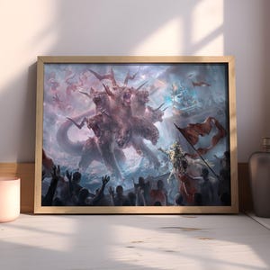 Rise of the Beasts Poster Print Bible Wall Art Religious Decor Christian Gift Spiritual Painting Revelation 13 End Times Art Pastor gift