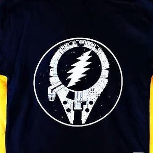 May include: A black hooded sweatshirt with a white graphic of a spaceship and the Grateful Dead logo on the back.