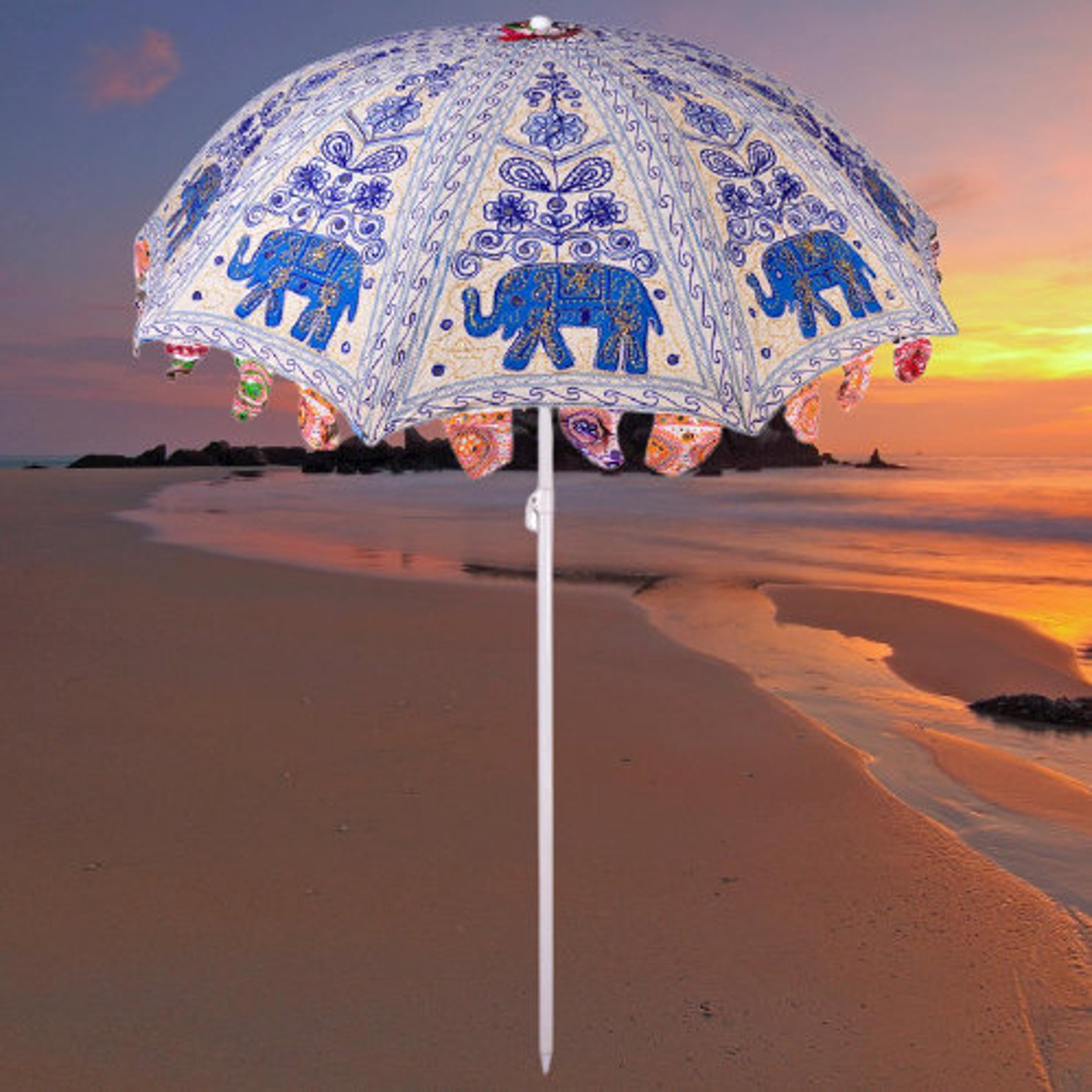 Indian Handmade Elephant Embroidery Garden Umbrella Outdoor Etsy