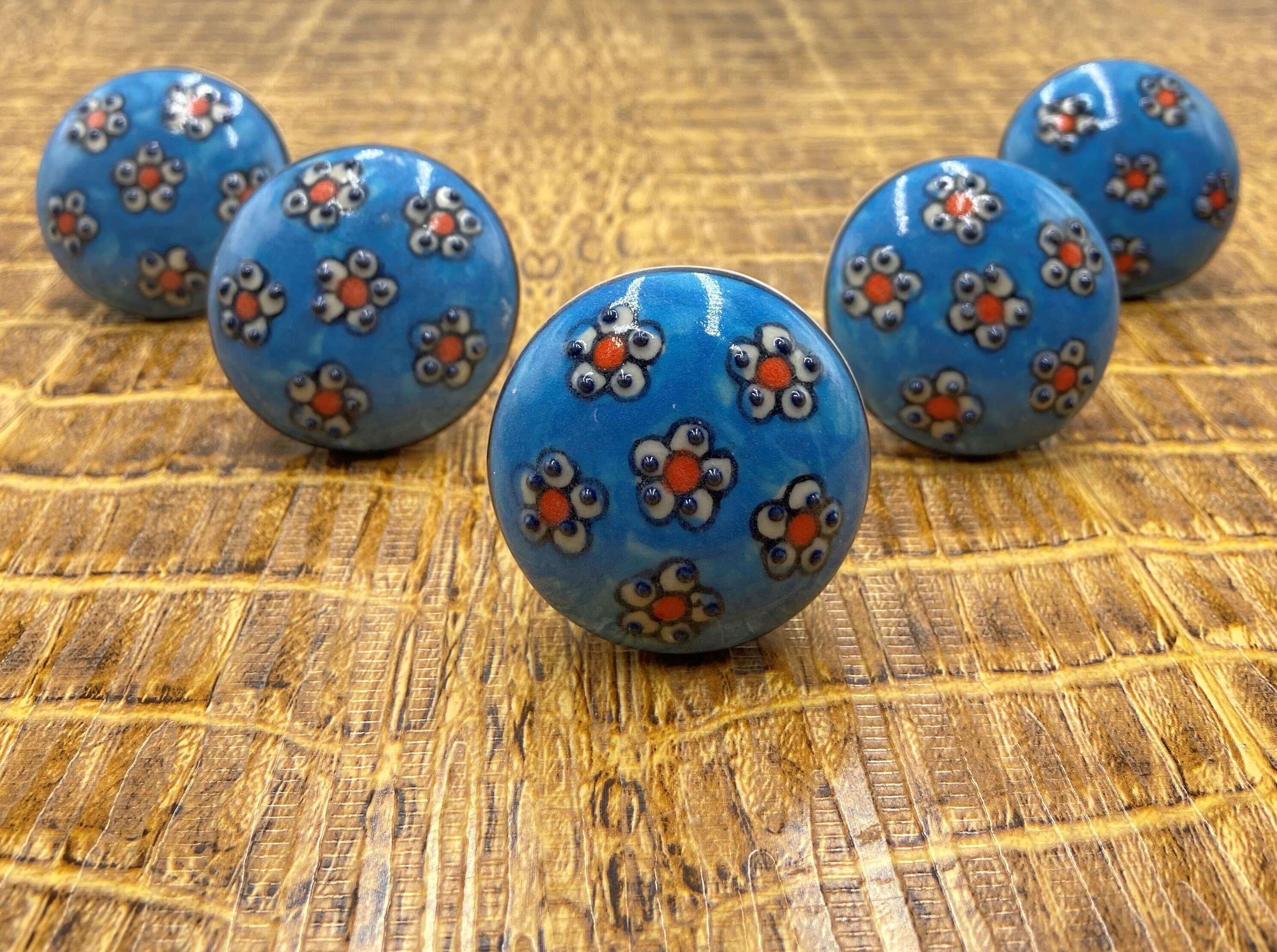 Handgemachter blauer Schrank Handbemalt Design Türknöpfe | Etsy