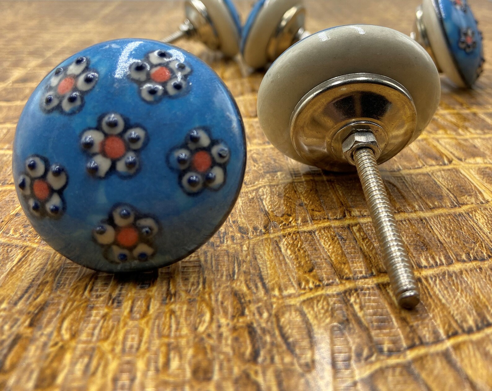 Handgemachter blauer Schrank Handbemalt Design Türknöpfe | Etsy
