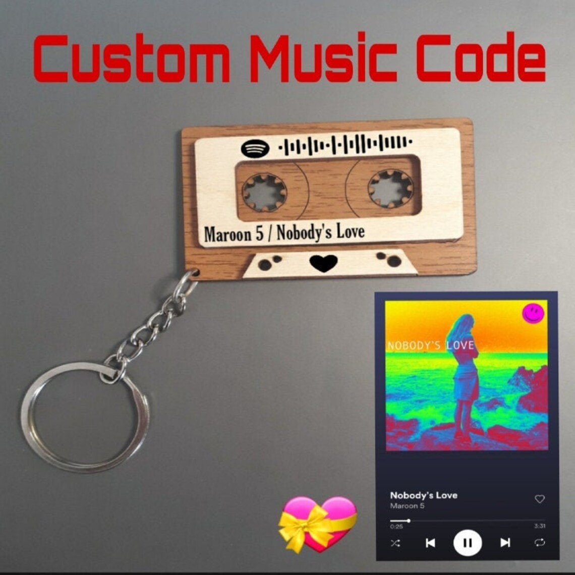  spotify song code keychain laser engraved wooden cassette etsy