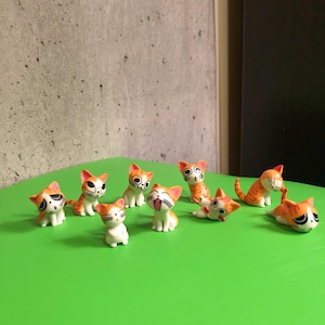 Orange Cat Miniatures, ~1Inch Tall, Set of 9, Cat Figurines, Cat Figures