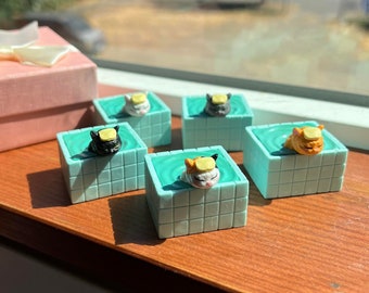 Miniature Bathtub Cat Figurines - Cat Lover Gift, Knick-Knacks, Desk Decor (set of 5)