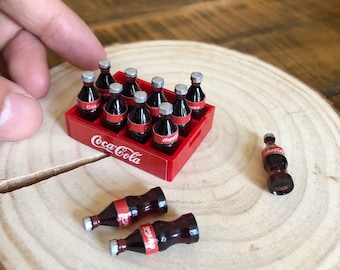 Mini Coke Bottles, Coca-Cola Bottles, 12 Bottles Miniature, PVC Made Miniatures