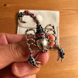 Red Scorpion Brooch, (2.2&quot;X1.2&quot;), Handmade Brooch, with Velvet Pouch, Perfect Gift