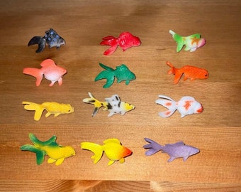 Super Cute Fish Miniatures, Set of 12pcs, Goldfish Figures, 2.5”, pvc