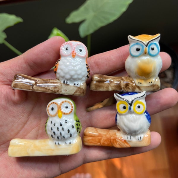 Super Cute Owl Figures (Set of 4pcs), Porcelain Owls Miniatures, Great for Owl Lovers!