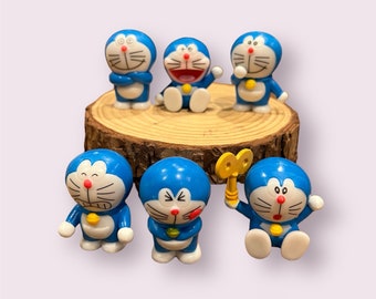 Super Cute Doraemon Figurines, 1.5" tall, Set of 6 pieces, Japanese Doraemon, Great Gift