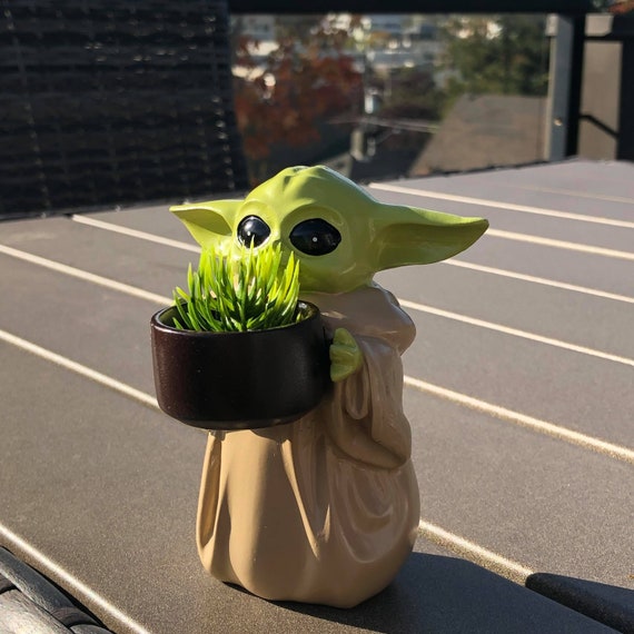 Baby Yoda Succulent Planter, With Imitation Plant, 4.1