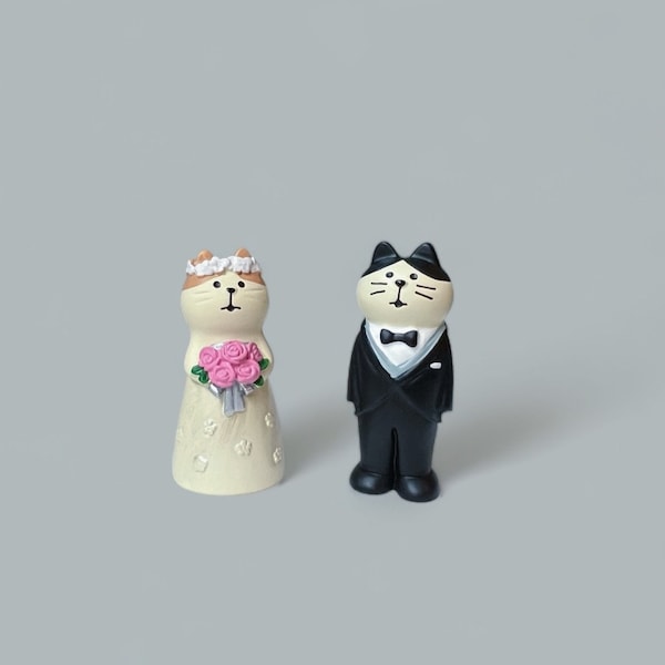 Figurines de mariage, nouveaux mariés chats super mignons, décorations de gâteau de mariage, 2,45 pouces de hauteur, figurines de décoration de gâteau chats, cadeaux de mariage, livré avec boîte-cadeau