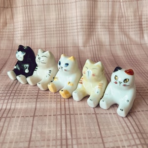 Super süße Keramikkatzen (5er Set), 3 x 3 x 5 cm, Katzenminiatur, Katzenfigur, Katzenfigur, Katzennippes