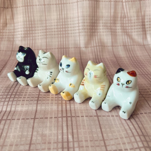 Super cute ceramic cats (set of 5 cats), 1.27"*1.25"*2", cat miniature, cat figure, cat figurine, cat knick knacks