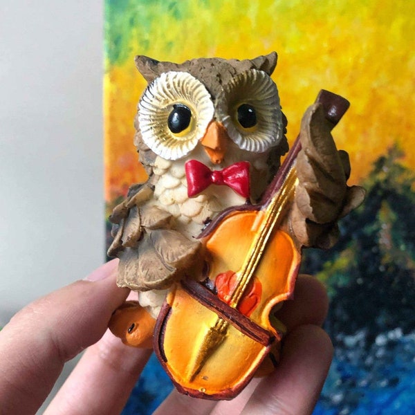 Owl Musician Figurine, Owl Figurine, Toy Figurine, Home Garden Decor, 3.2Inches Tall