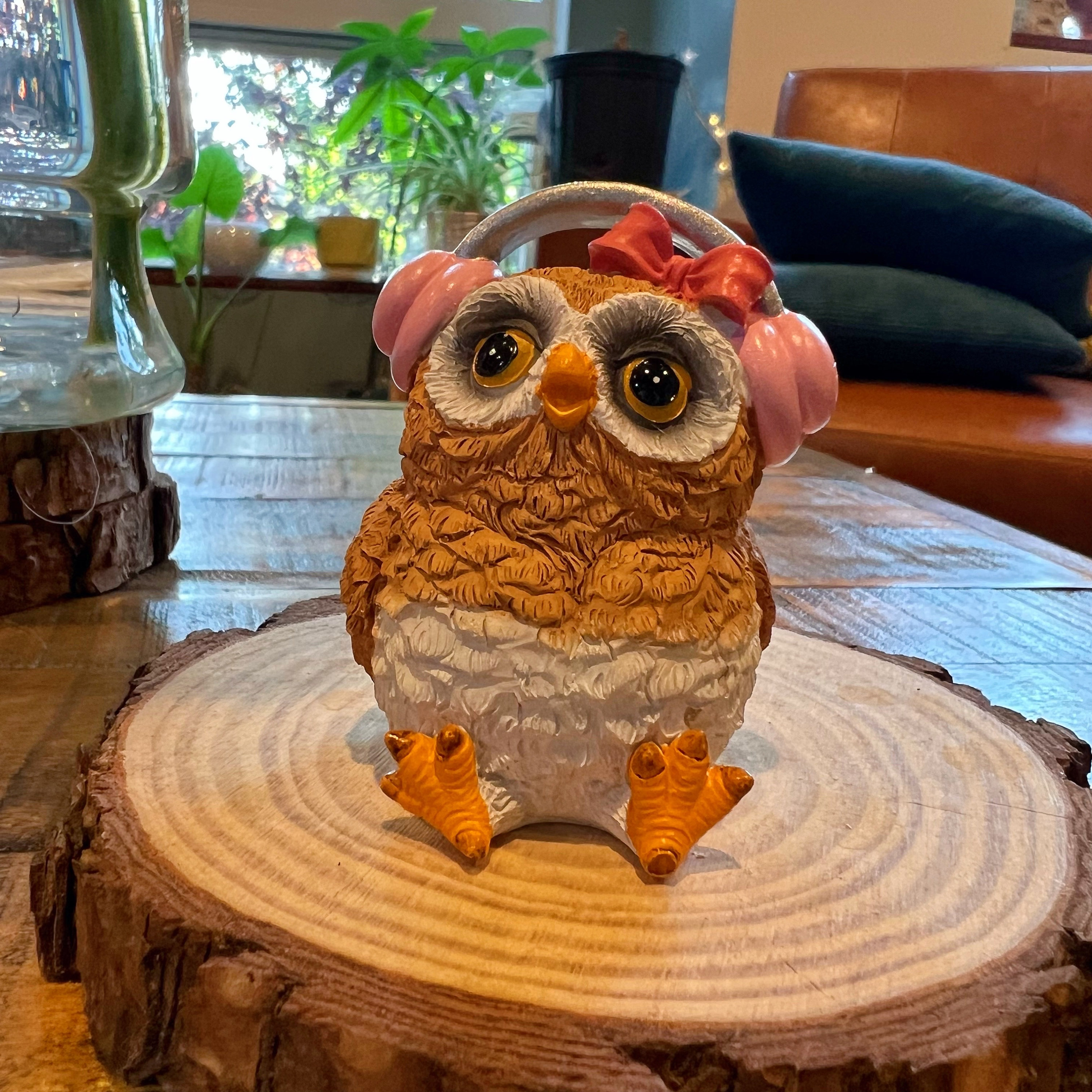 Cutest Owl DJ Figurine, Owl Sculpture, Music Owl Home and Garden