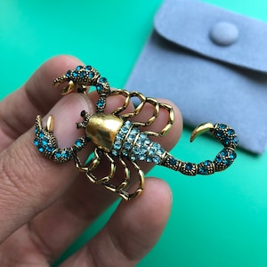 Blue Scorpion Brooch, Handmade Brooch, (2.2&quot;X1.2&quot;), with Velvet Pouch, Perfect Gift