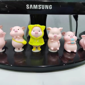 Miniaturen van varken, bureaudecoratie, plantdecoratie, taarttopper, met geschenkdoos, 6 varkensfiguurtjes