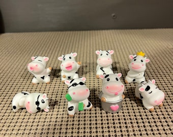 Super Cute Cow Figurines, 1.25" tall, Set of 8 pieces, Great Gift