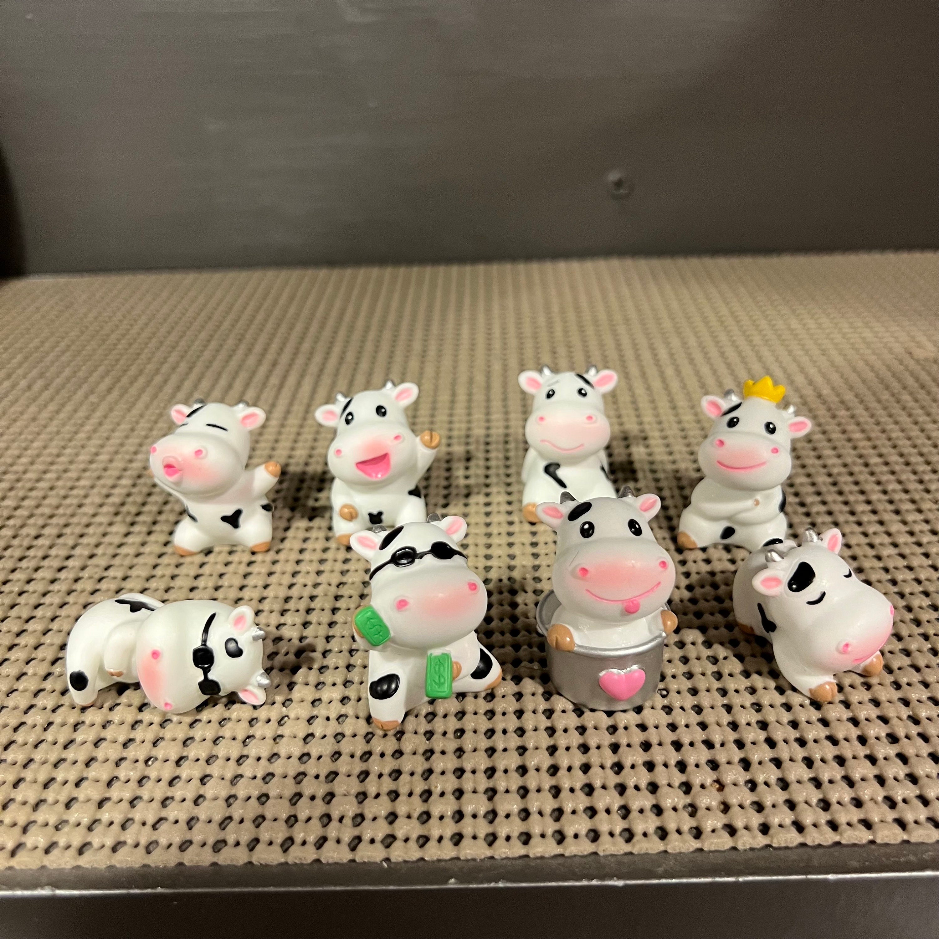 Super Cute Cow Figurines, 1.25" tall, Set of 8 pieces, Great Gift