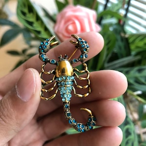 Beautiful Scorpion Brooch, Blue Rhinestone Scorpion Pin, (2.2&quot;X1.2&quot;), Gift Pin