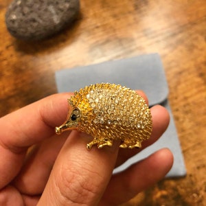 Beautiful Gold Hedgehog Brooch, Hedgehog Pin, with Velvet Pocket