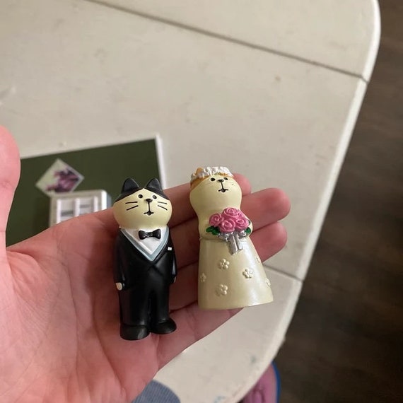 Set Statuette Gatti Sposi Per Matrimonio - Regalo Simpatico Per Amanti Dei Gatti - Decorazione Da Tavolo In Resina