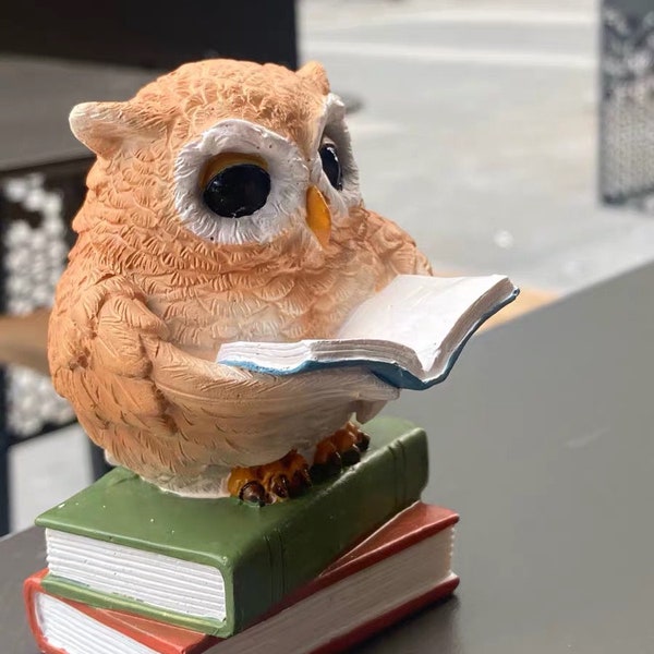 Cute Reading Owl Sculpture, Owl Statue, Perfect Gift! Home Decor, 3"*2.6"*3.6" Inches, Back to School Gift, Study Room Decor