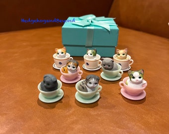 Super Cute Cat Miniatures, Cat Figurines, Teacup Cats, Cat Knick Knacks, Set of 8pcs, 0.8" Tall, with Gift Box