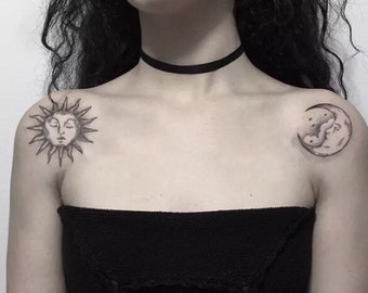 Sun Moon Tattoo Etsy