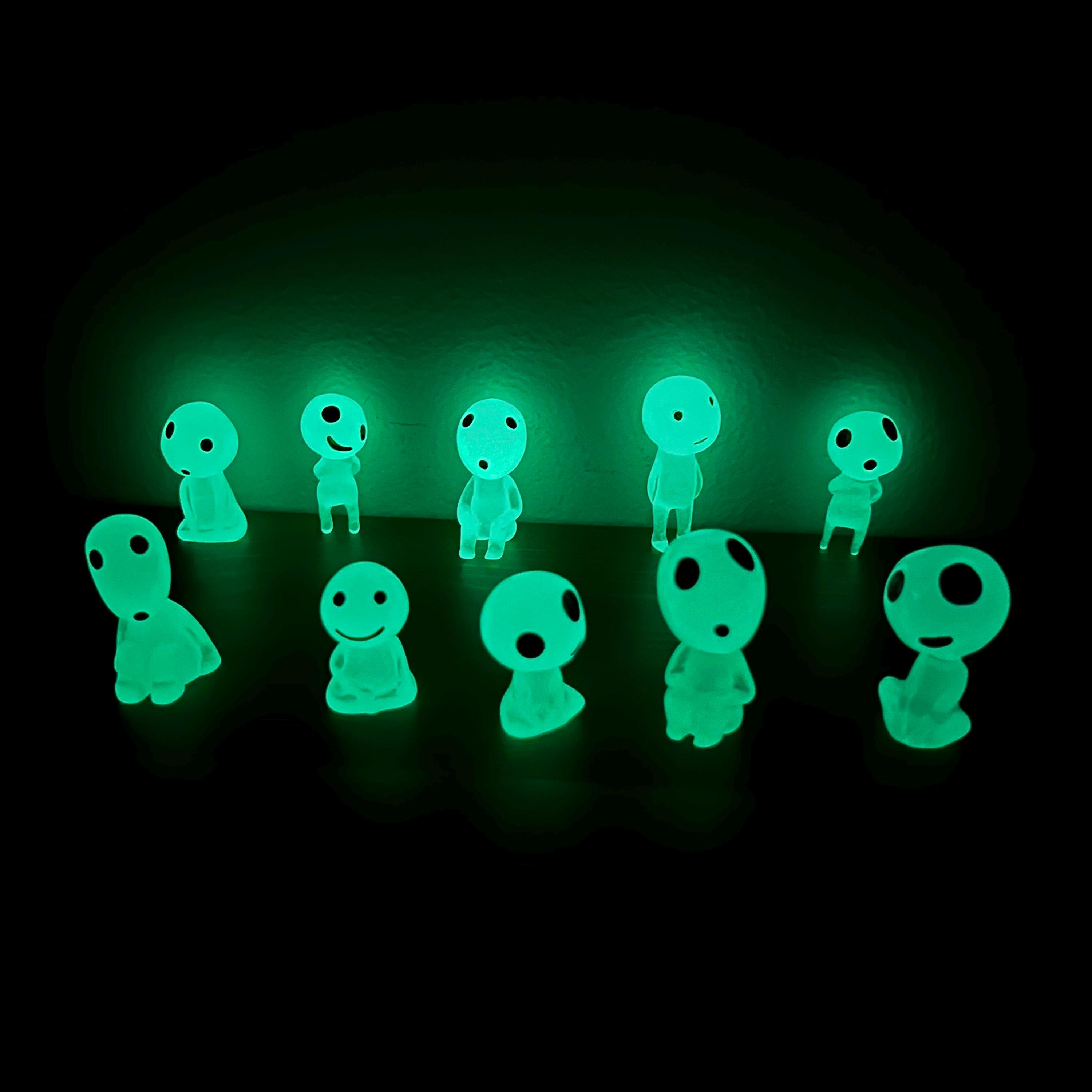 Set of 10 Little Glow-in-the-dark Forest Spirits Figurines; Kodama