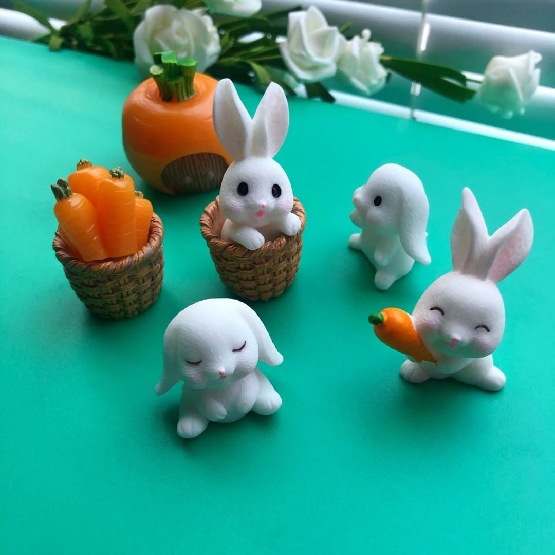 Resin Rabbit Miniatures, 8-piece Set With Gift Box, Home Decor - Etsy