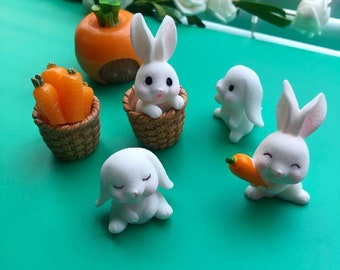 Super Cute Rabbit Miniatures, Rabbit Miniatures, 8pcs, 1.1-1.5” tall, with Gift Box
