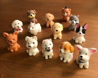 Cute Dog Miniatures, Set of 13, Desk Decorations, Puppy Resin Miniatures,1~1.5 Inches Tall