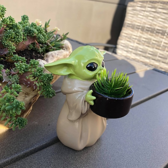 Baby Yoda Succulent Planter, With Imitation Plant, 4.1