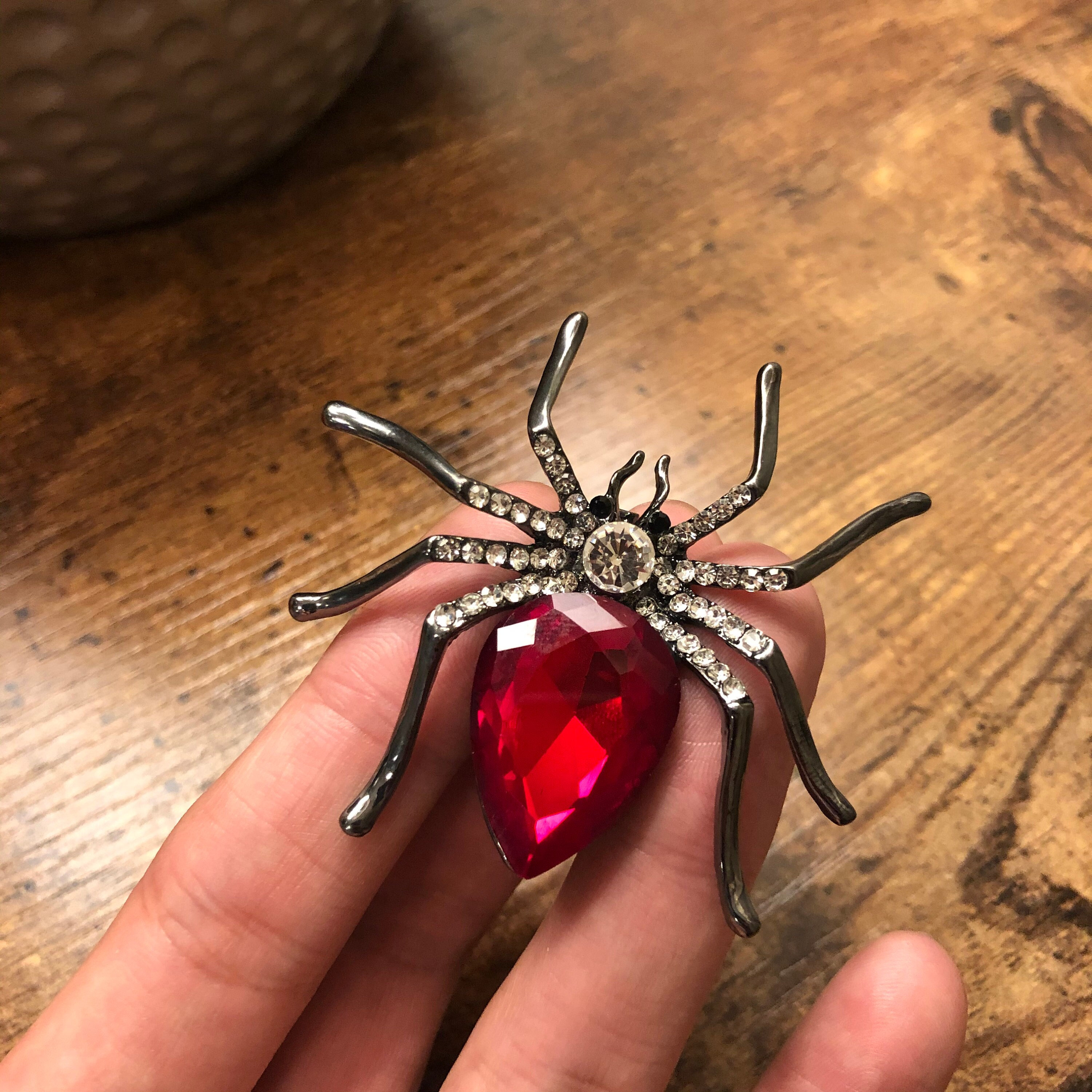 Vintage look silver plated red spider brooch suit coat broach