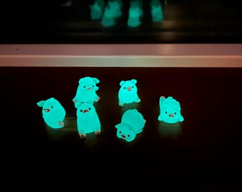 Glow-in-the-Dark Pig Figurines; Set of 6 Pig Miniatures, Holiday Gift, Home Decor