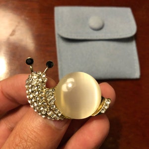 Beautiful Moonstone Snail Brooch, with Velvet Gift Bag