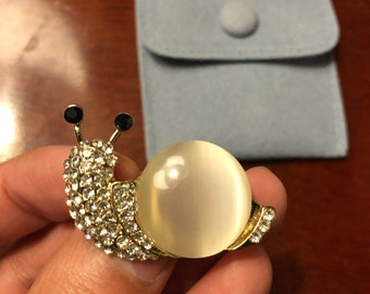 Beautiful Moonstone Snail Brooch, with Velvet Gift Bag