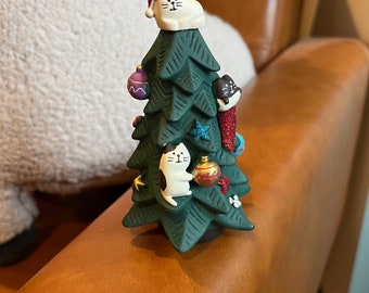 Christmas Tree Cat, Cat Figurine, Christmas Tree for Cat Owners, Cat Figure, Cat Miniature, Knick Knack ( Size: 5” Tall)