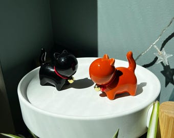Playful Ceramic Cat Figurines, Lucky Kitty Decor-Black or Orange (or both!)