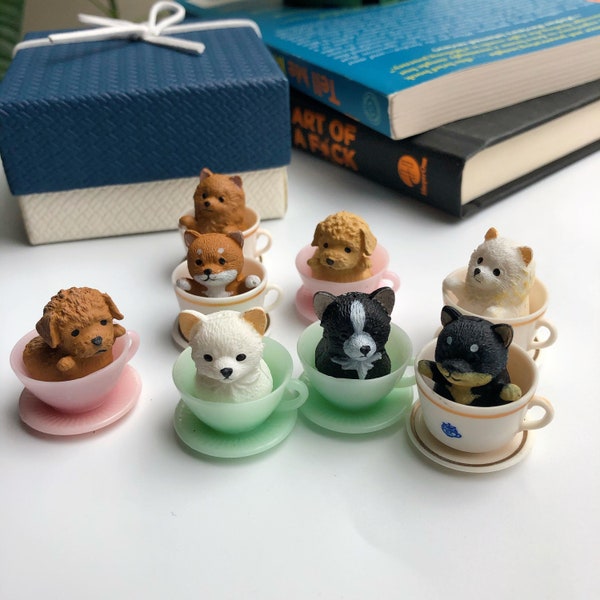 Super Cute Teacup Dog Miniatures, Cup Dog Figurines, Set of 8 Dogs, with Gift Box