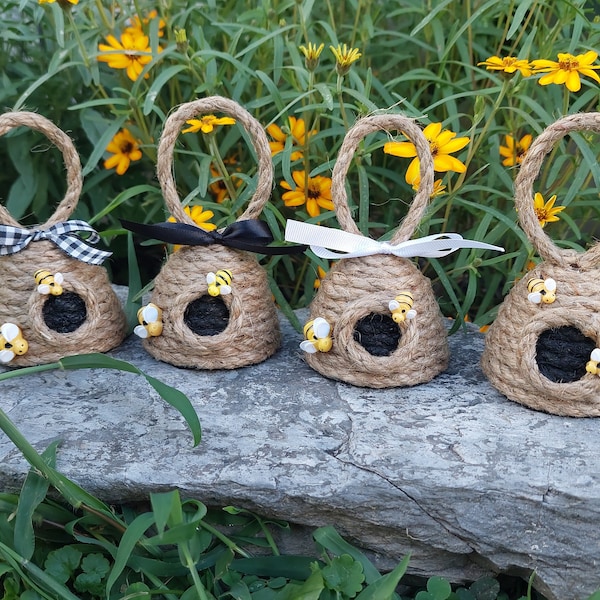 Mini Jute hive, bee hive, bee skep hive, bee tier tray, kitchen decor, bee decor, bee decorations, happy bee day, mommy to bee,country decor