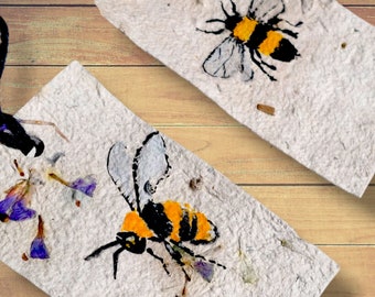 Organic Seed Paper Gift Tags with Hand Painted Bees