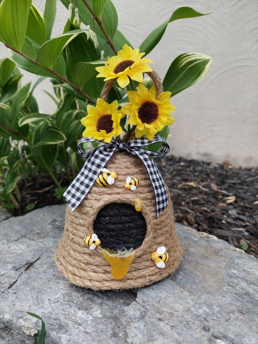Bee Hive Decor Honey Bee Tiered Tray Decor Bumble Bee Decorations Summer  Spring Sunflower Decor for Home Farmhouse Kitchen Natural Bee House Bumble