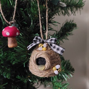 Jute Bee Hive ornament, skep hive, bee ornament, Christmas ornaments, save the bees image 1