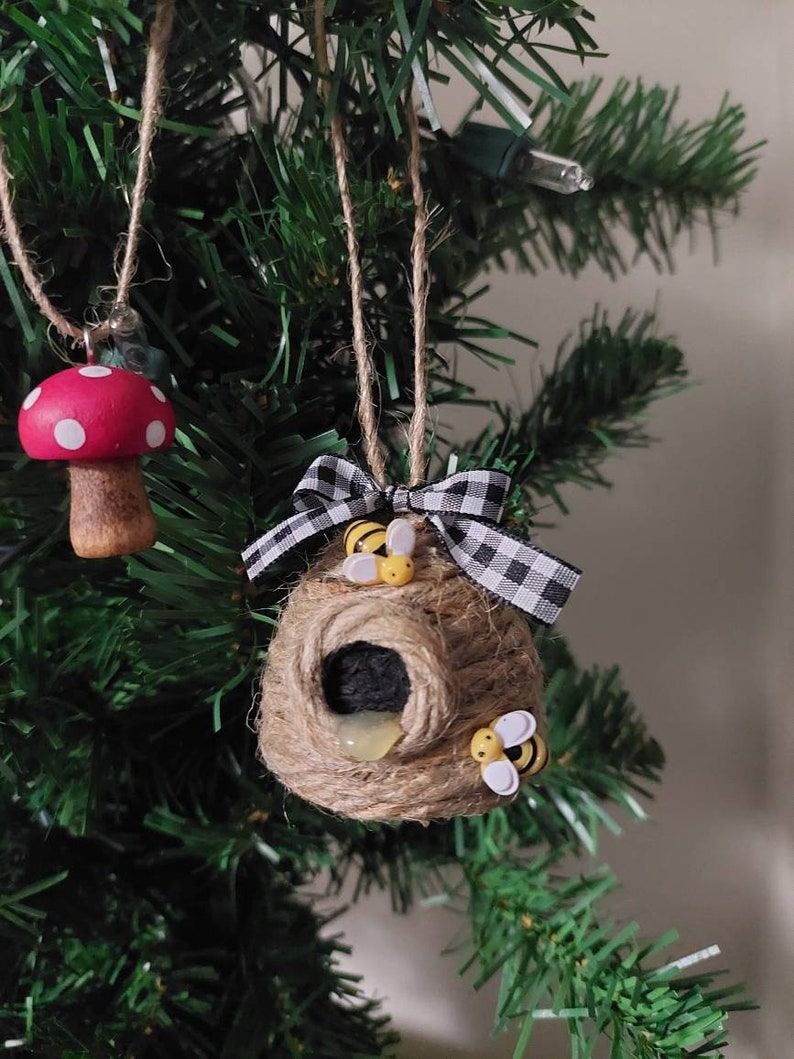 Jute Bee Hive ornament, skep hive, bee ornament, Christmas ornaments, save the bees image 1